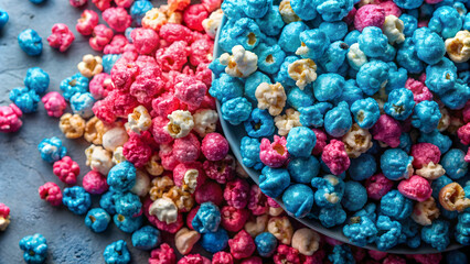 Blue and pink popcorn for a fun and colorful snack , colorful, vibrant, popcorn, snack, food, blue, pink, pastel, trendy