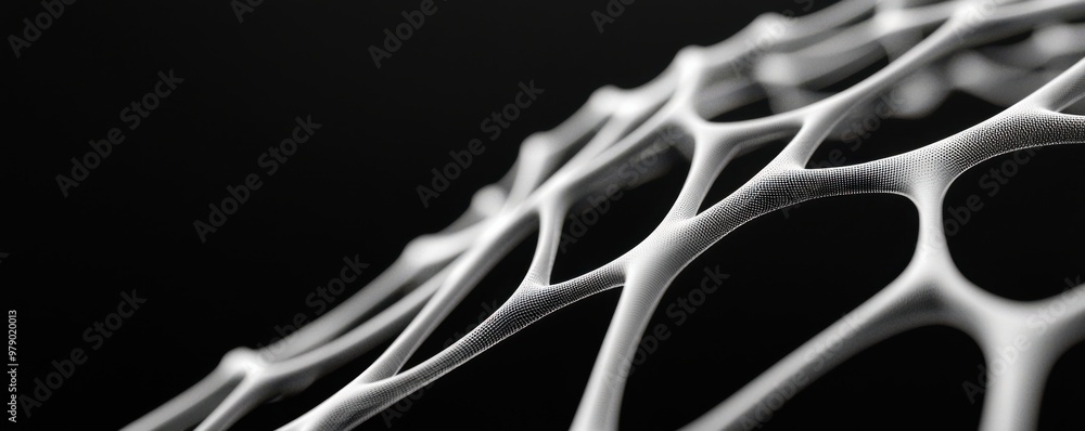 Poster intricate structure showcasing a delicate, interconnected network against a smooth black background,