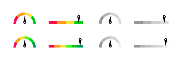 Level meter set icons. Flat style. Vector icons.
