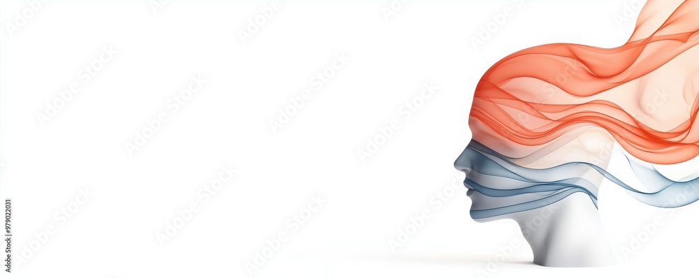 Poster a creative representation of a human face with flowing waves of color, symbolizing thought and emoti