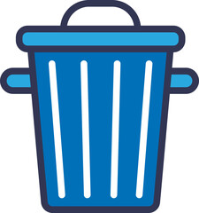 Blue trash can icon with lid and handles, symbolizing waste disposal.