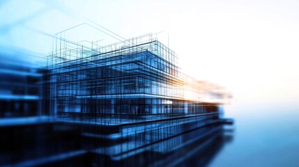 A blueprint of an office building with architectural lines and a grid, representing the structure's design and construction process