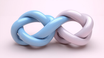 Naklejka premium A modern sculpture depicting an intertwined infinity symbol, showcasing a blend of soft blue and lavender colors.