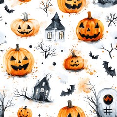 Cute Cartoon style Halloween Pattern. ai generated