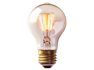 A single light bulb with a glowing filament, isolated on a transparent background.