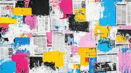 Fototapeta premium Abstract Urban Wall Art Grunge Texture Torn Posters Colorful Background