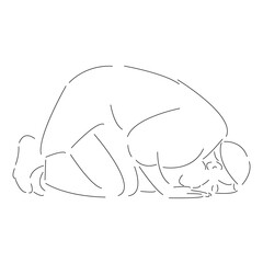 Isolated vector line character muslim man prays in a mosque .Hand drawn style art design illustrations.