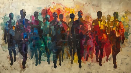 Naklejka premium Abstract group of people, figurativism, mixed media