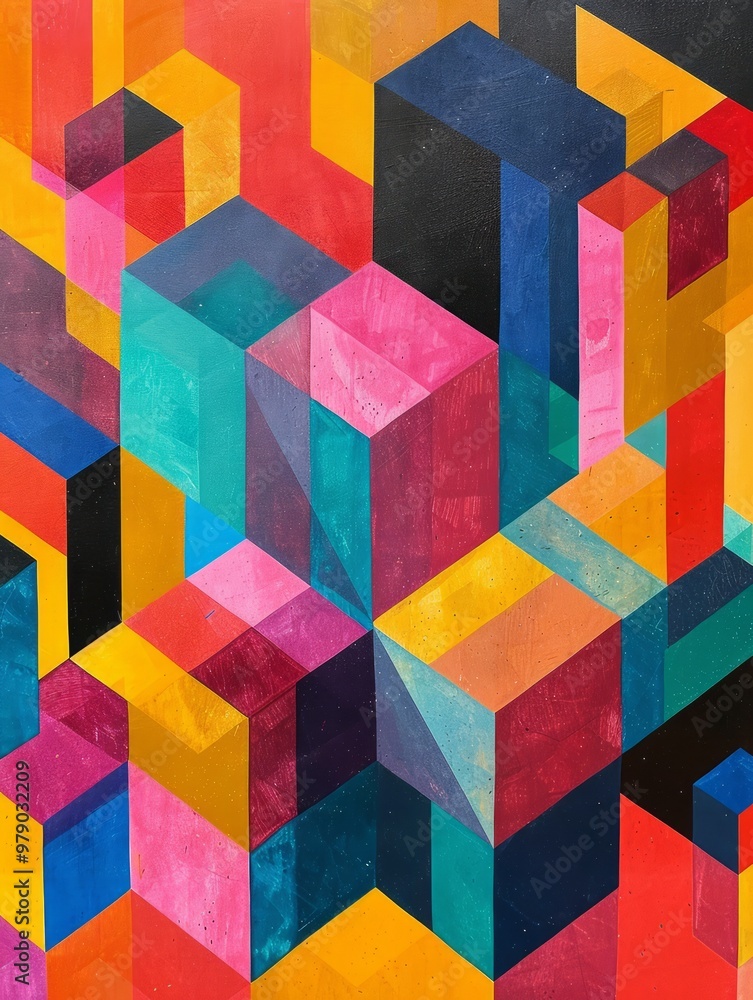 Aufkleber vibrant and intricate geometric design featuring a series of cubes arranged in an isometric pattern