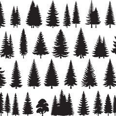 Fototapeta premium Pine Trres vector trees set. Tree icons are set in a modern flat style. Vector silhouette, graphic trees elements and landscape,generative ai,