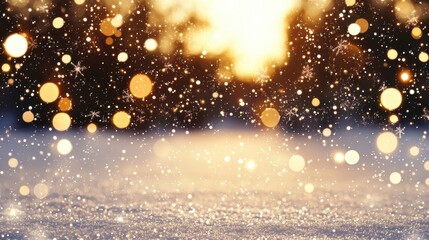 Naklejka premium Winter Wonderland Bokeh Background with Snowflakes and Lights