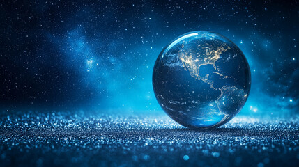 Obraz premium Glass Globe with Earth Reflection in a Starry Night – Inspirational Space Theme