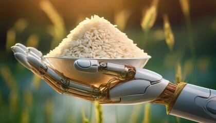 Robot hand holding a rice