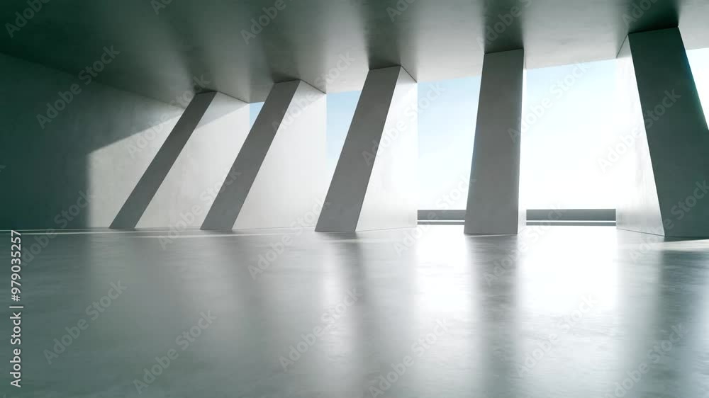Fototapete 3d render of empty concrete interior space with sun light, Abstract architecture with cement structure for car presentation	