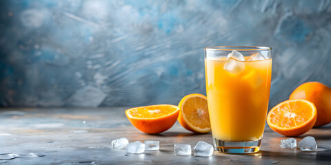 Refreshing orange juice in a glass with ice, orange, juice, drink, glass, cold, beverage, citrus, refreshing
