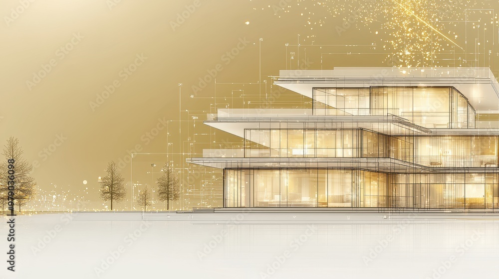 Poster modern architecture blueprint building design concept