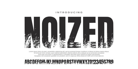 Alphabet Bold Grunge Font. Rustic Font. Distressed Font. Rough Font. Uppercase. Number . For Fashion Brand Sport Film Movie Design .Vector illustration