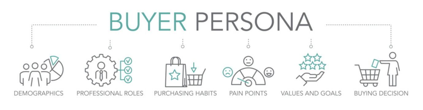Buyer persona, user experience and target group concept.  thin line vector icons two-tone