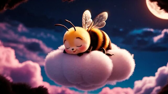 Little cartoon bee sleeping on a cloud decoration