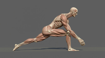 Anatomical model of a male figure in a stretching pose