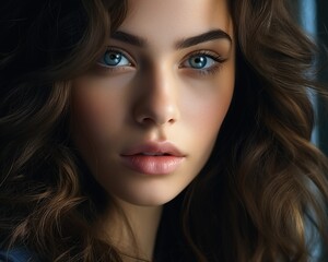 Close-up portrait of a beautiful young woman with curly hair