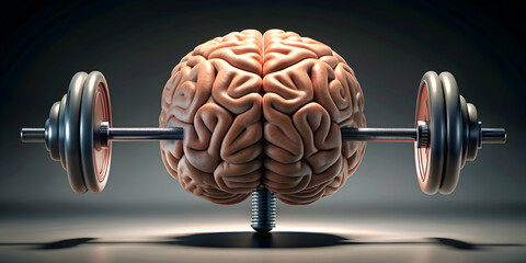 render of human brain working out with weights , brain, weights, exercise, fitness, health, strength, intelligence, mental