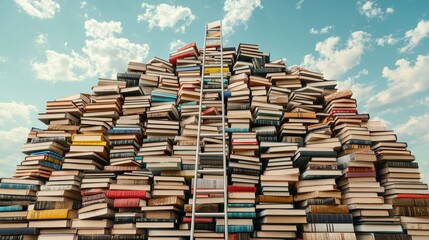 Fototapeta premium Ladder to Success with Stack of Books