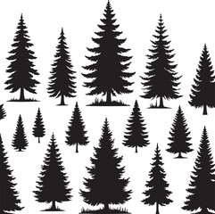 Obraz premium Pine Trres vector trees set. Tree icons are set in a modern flat style. Vector silhouette, graphic trees elements and landscape,generative ai,