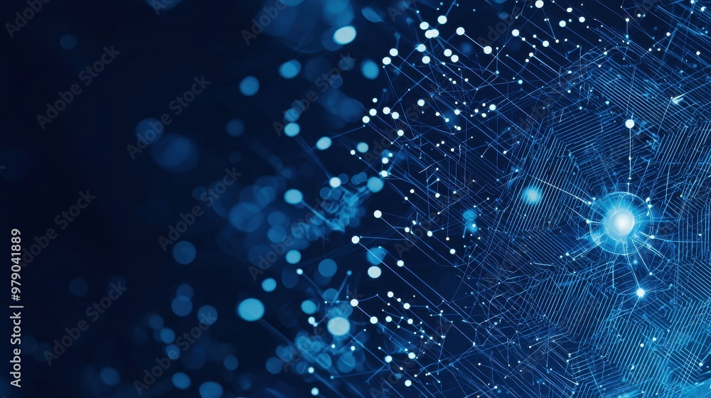Aufkleber abstract digital network connection with glowing blue lines and dots