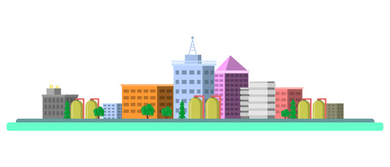 Modern City Skyline Illustration with Tall Buildings. Flat Design Style, Isolated on White Background, Editable Scalable Vector EPS for Graphic Design or Print Needs