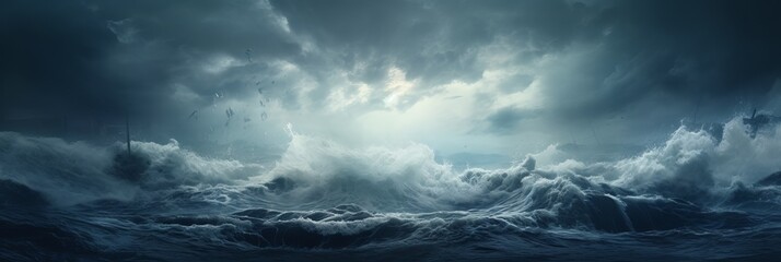 Obraz premium Dramatic ocean waves under a stormy sky near the coast during twilight