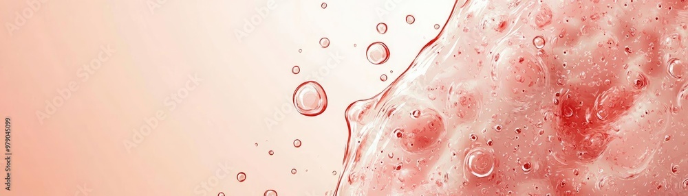 Poster A close-up of water droplets on a soft coral background, creating an abstract and refreshing nature-inspired image.