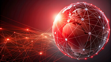 Red network globe background with interconnected lines, global, communication, technology, internet