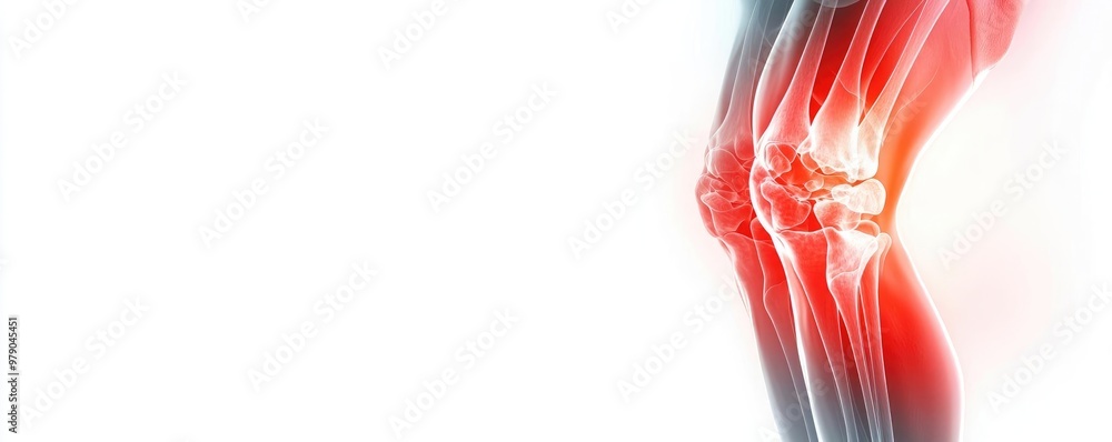 Poster an abstract representation of knee joint highlighting pain and injury, conveying movement and flexib