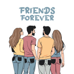 International Friendship Day concept, friends forever poster. bonding's, group, hangout  vector illustration