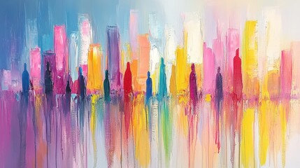 Abstract Cityscape Painting   Colorful Urban Art  Modern Design