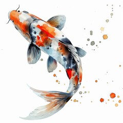 watercolor single koi fish isolated on white background.ai generated
