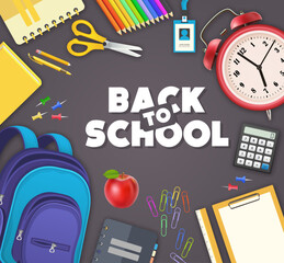 3D Back to school poster, Concept of school background