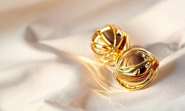 Shiny gold earrings on white background, Video