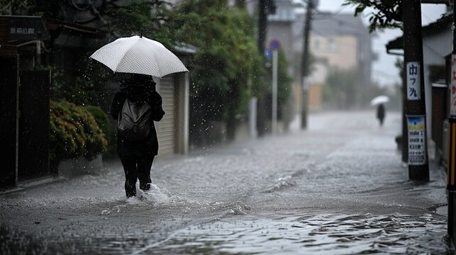 大雨や洪水で冠水した道路