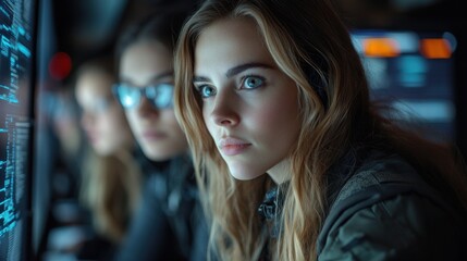 Naklejka premium Focused Female Hacker