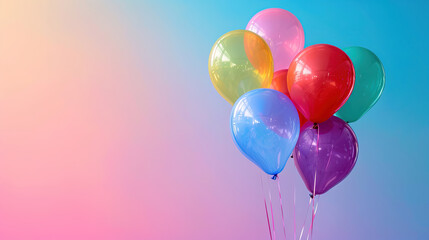 colorful balloons floating in pink and blue gradient color background
