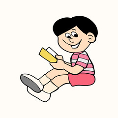 Beautiful Child reading a storybook. Vector art