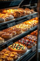 Freshly Baked Pastries in a Bakery Display