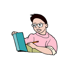 A person with a Book vector drawing