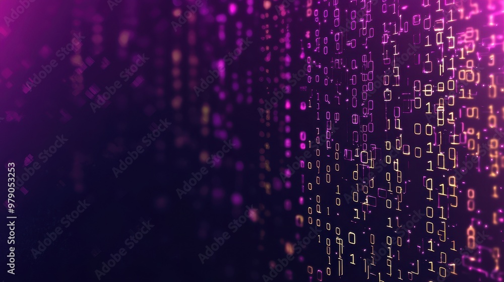 Poster abstract purple and gold binary code digital background