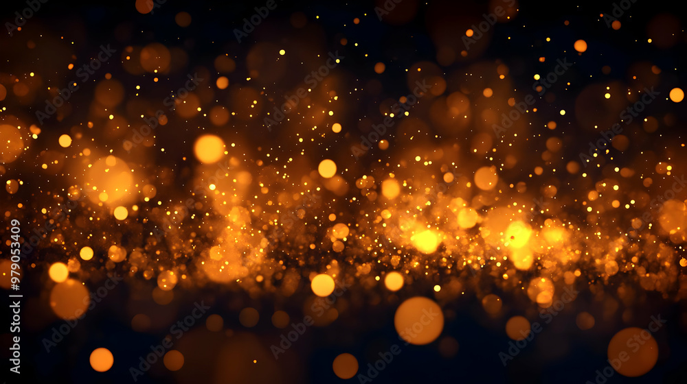 Poster abstract golden bokeh background with scattered lights and blurred circles