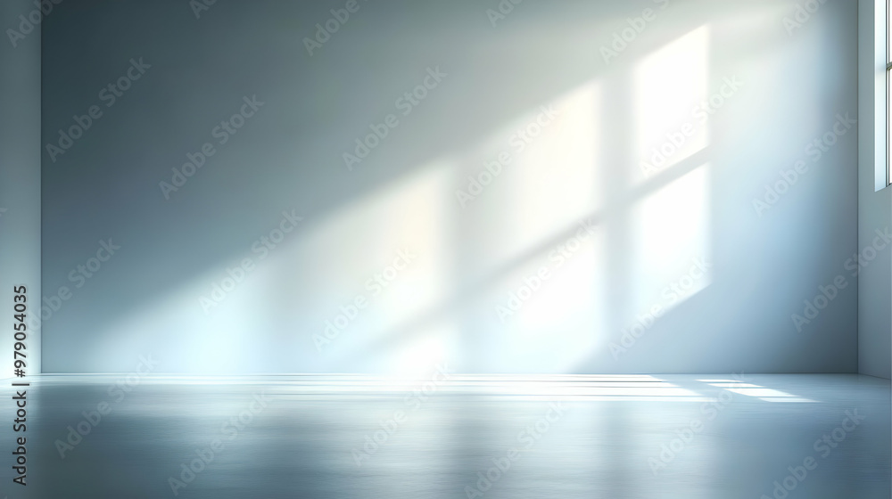 Poster empty room with light streaming through window, casting a sunbeam pattern on the floor