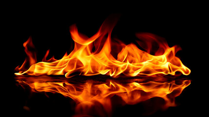 Fiery Abstract Flames Dance and Reflect in a Black Background, Creating a Dynamic and Energetic Composition