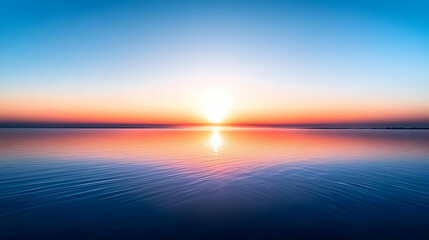 Serene Sunset Reflection on Calm Water, a Peaceful and Tranquil Landscape, Captivating Colors of the Sky and Sea